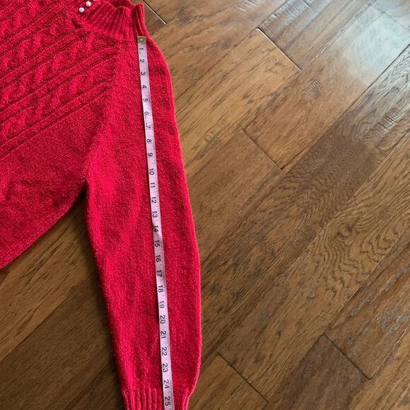Karen Scott Red Cable Knit Pearl Detail Sweater - Picture 9 of 12